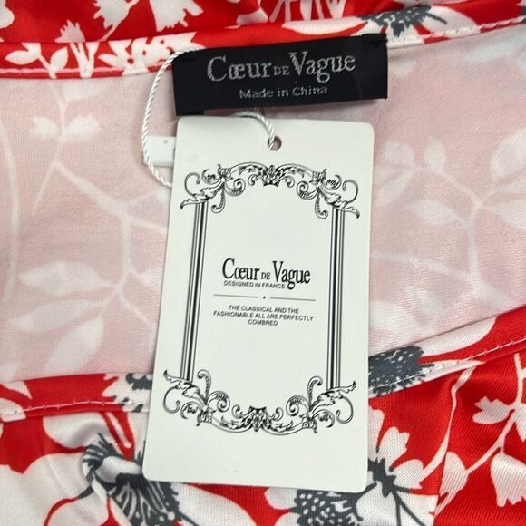 Coeur de Vague 2XL Red White Floral Shift Swing Dress Pockets Stretch NWT - Picture 6 of 10